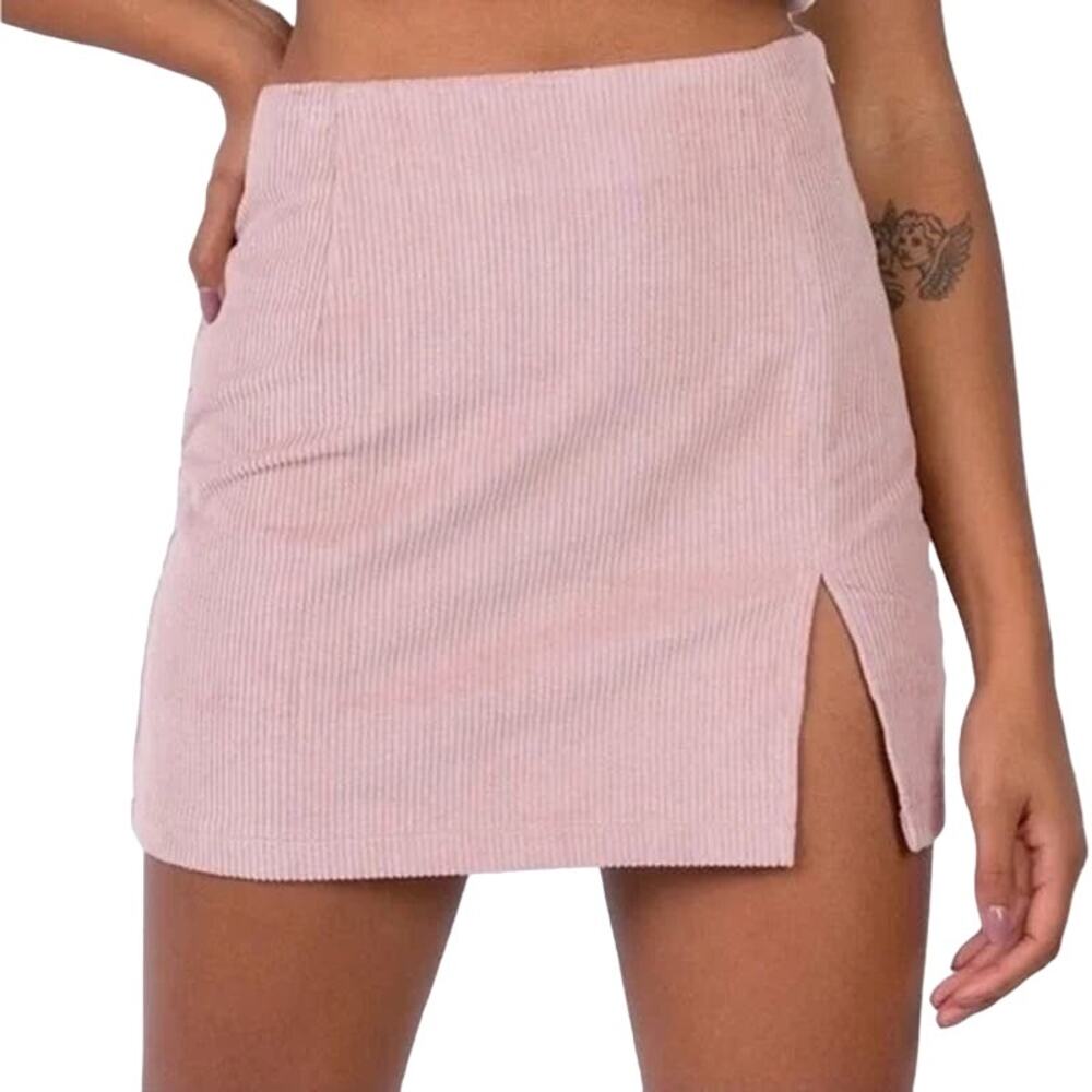 PRINCESS POLLY Pink Corduroy Short Mini Skirt with Front Slit ~ Women's Size 6
